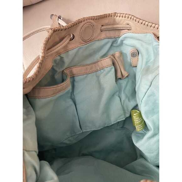 Vintage Sigrid Olsen Leather Hobo Bucket Bag Drawstring Cottagecore Y2K Beige - Picture 14 of 16